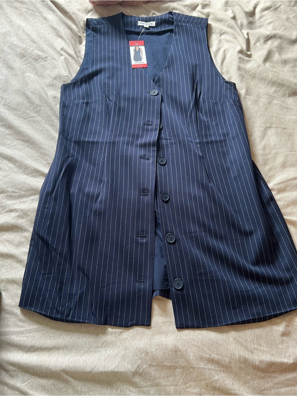 Steve Madden Navy Pinstripe Sleeveless Mini Dress